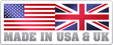 Made in USA and UK badge.