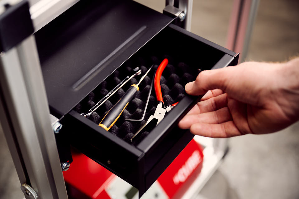 Scandiflash RPS30H Service Station storage box with tools for servicing Flash X-ray tubes.