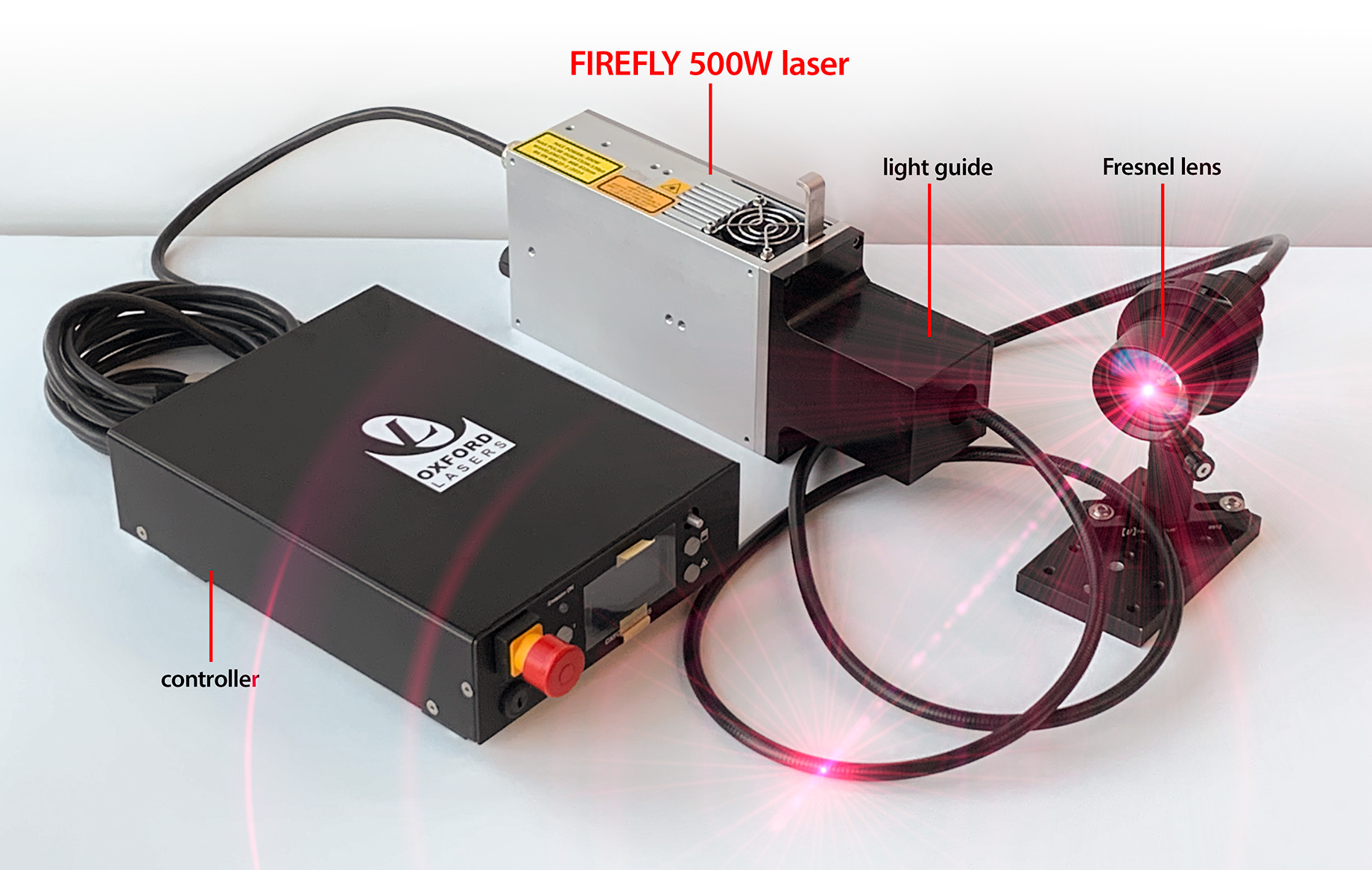 Oxford Lasers FIREFLY 500W laser with controller, light guide and Fresnel lens by Hadland Imaging.
