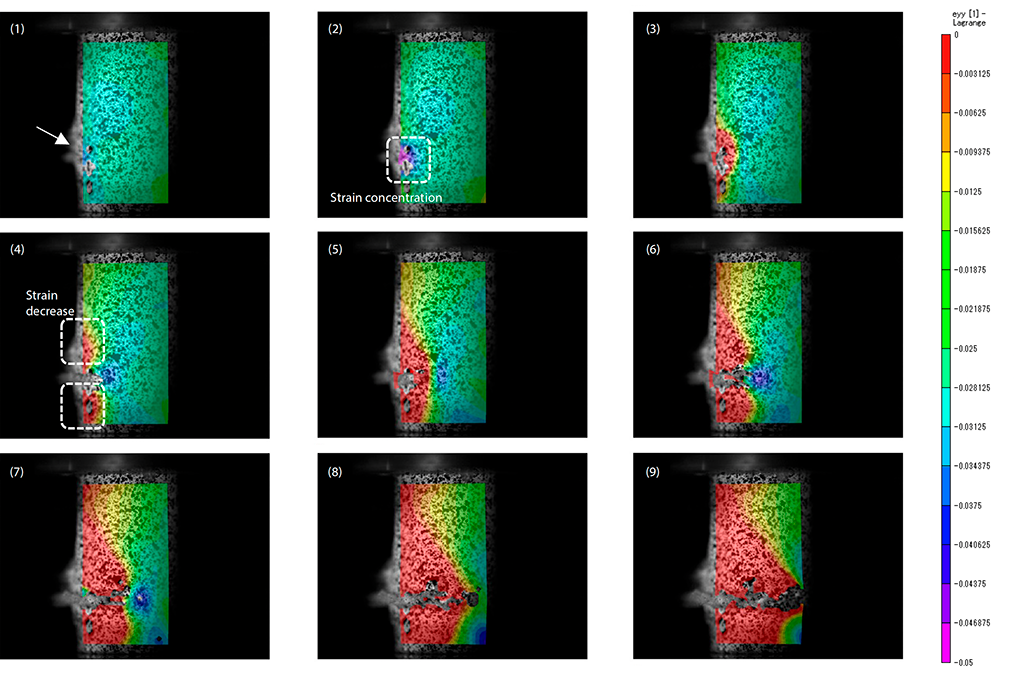 Shimadzu Application News No: 01-01052-EN: 3D-DIC Analysis in Compression Test of Glass Tube by Fumiaki Yano & Yuki Nishikawa. Fig. 4 Condition of Fracture Observation (Time Interval Between Images: 400 ns).