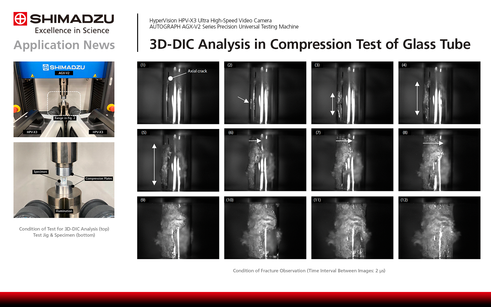 3D-DIC Analysis in Compression Test of Glass Tube | Hadland Imaging