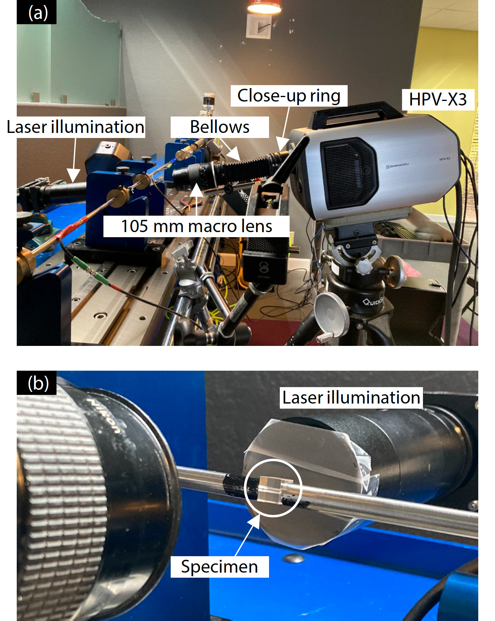 Shimadzu Application News , No: 01-01146-EN, March 2026, Observation of Acrylic Block Fracture during Impact Compression Using the Hopkinson Bar Method by Yuki Nishikawa. Fig. 4 Imaging Setup.