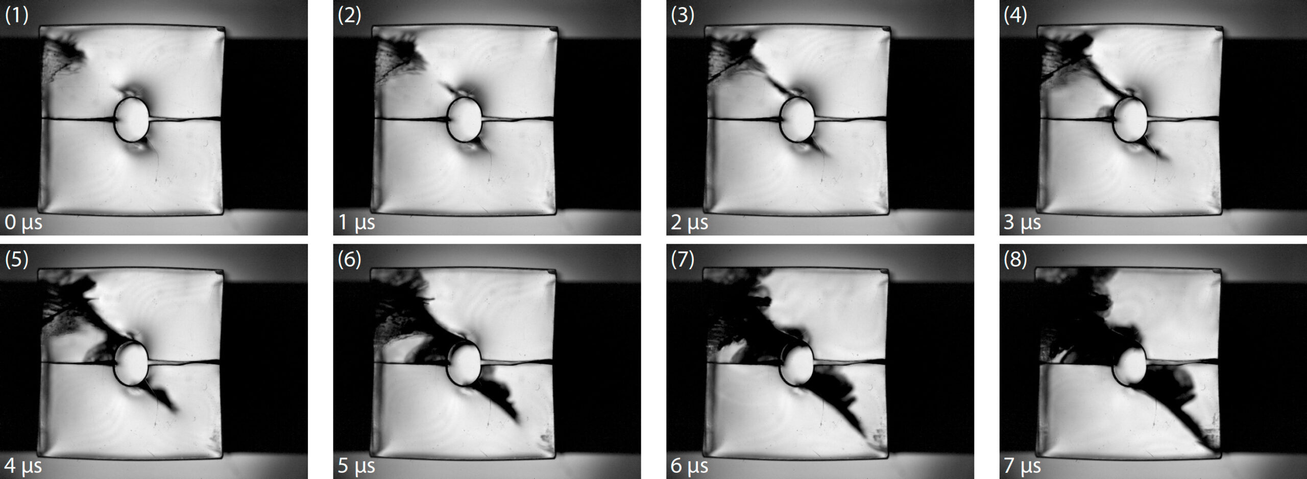 Shimadzu Application News , No: 01-01146-EN, March 2026, Observation of Acrylic Block Fracture during Impact Compression Using the Hopkinson Bar Method by Yuki Nishikawa. Observation of Fracture in Acrylic Specimen (Imaging Speed: 10 Mfps).