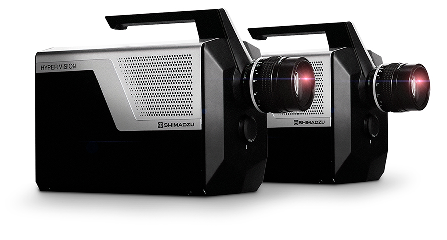 Pair of Shimadzu HyperVision HPV-X2 ultra high-speed video cameras for DIC imaging.
