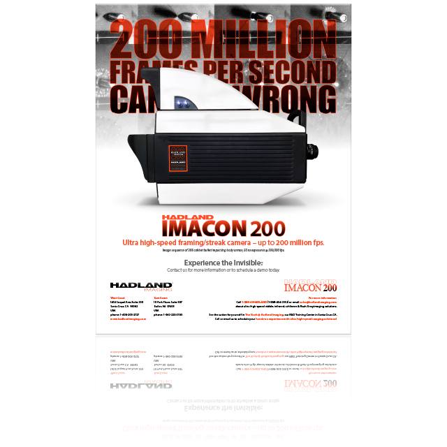 Hadland IMACON 200 ultra high-speed framing/streak camera datasheet cover image.